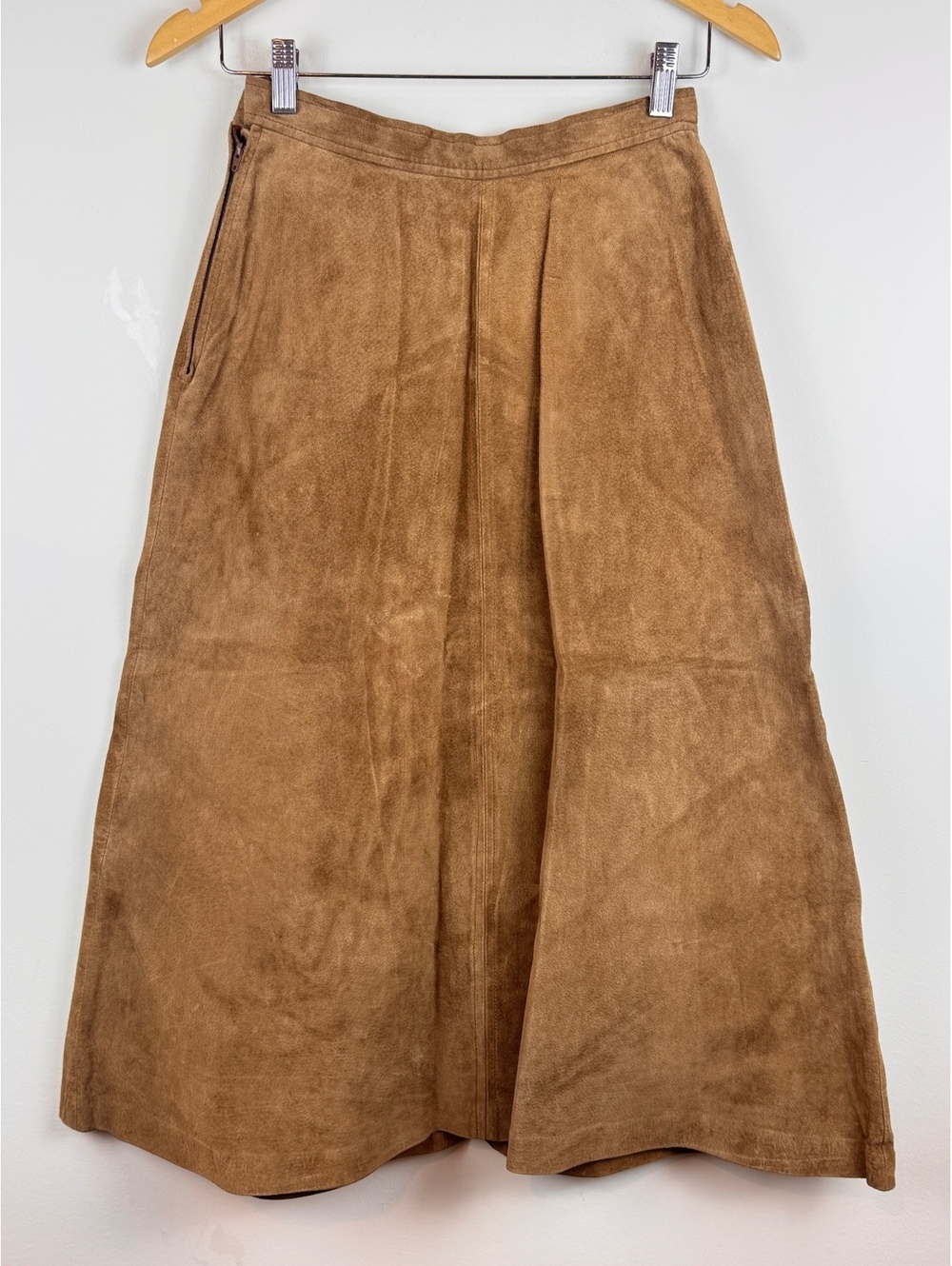 Vintage 80s Brown Suede Leather Maxi Skirt Western Boho A-Line Hook Too Sz 8